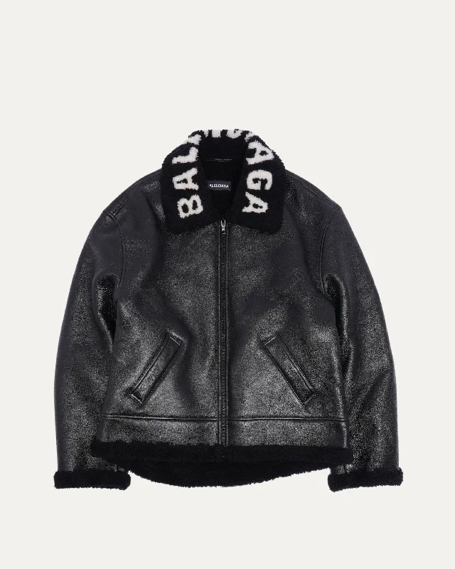 Cocoon Aviator Shearling Jacket Snapped Jacket Toggled Jacket Drawstring Jacket