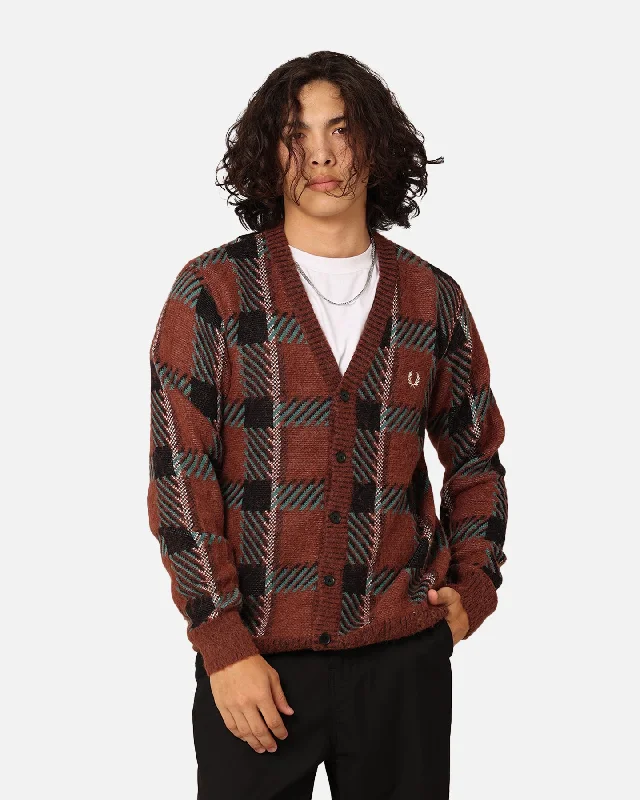 Fred Perry Glitch Tartan Cardigan Whisky Brown Button Cardigan Zip Cardigan Pullover Cardigan