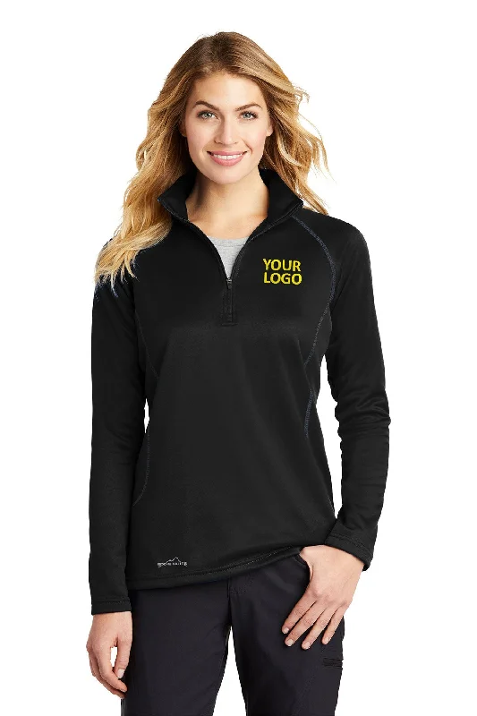Eddie Bauer Ladies Custom Half-Zip Layer Fleece Jackets, Black A-Line Jacket Boat Neck Shawl Collar