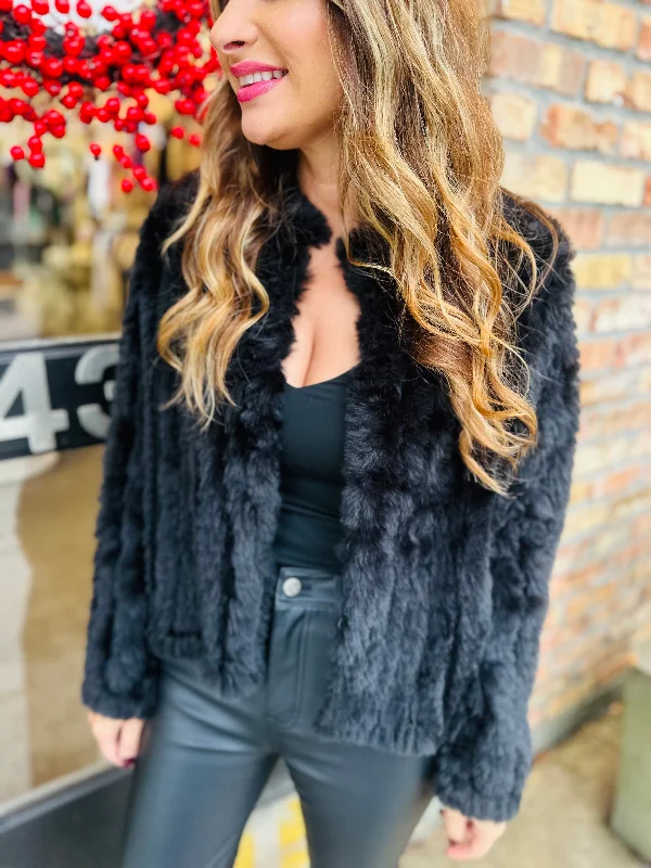 Liliana Faux Fur Jacket- Black Quilted Jacket Puffer Jacket Insulated Jacket