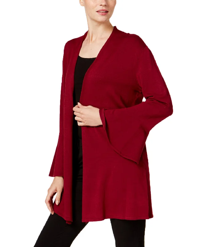Alfani Womens Bell-Sleeve Cardigan (Malbec, X-Small) Faux Fur Fabric Real Fur Fabric Shearling Fabric