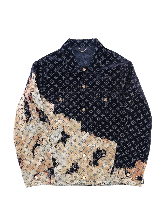 Bleach Effect Monogram Denim Jacket Fleece Jacket Down Jacket Parka