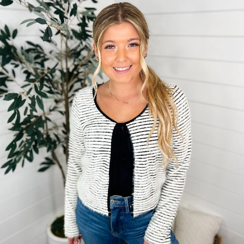 Hem & Thread That's My Kick Long Sleeve Striped Cardigan Asymmetrical,ymmetric Pencil Cardigan