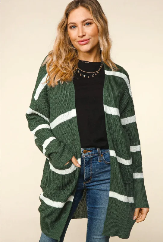 Olive Stripe Cardigan Velvet Chenille Corduroy