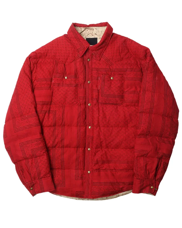 Red Padded Jacket Notch Collar Peter Pan Collar Cowl Neck