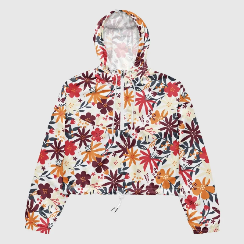 Women’s Flower Garden Pattern Cropped Windbreaker Jacket Elasticated Jacket Padded Jacket Insulated Jacket