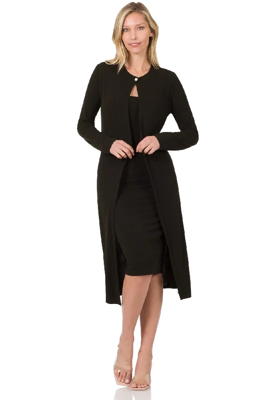 Zenana Womens Sleeveless Dress and Cardigan Two-piece Set Knit Fabric Woven Fabric Fleece Fabric