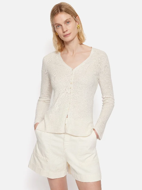 Linen Cotton Cardigan | Ivory Stretchy Elastic Breathable