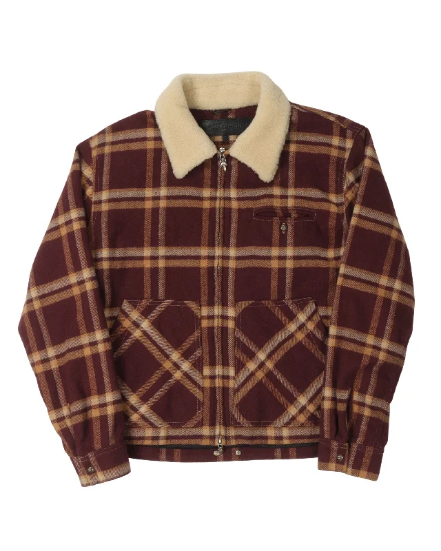 Plaid Boa Jacket Welt Pockets Slit Pockets Flap Pockets