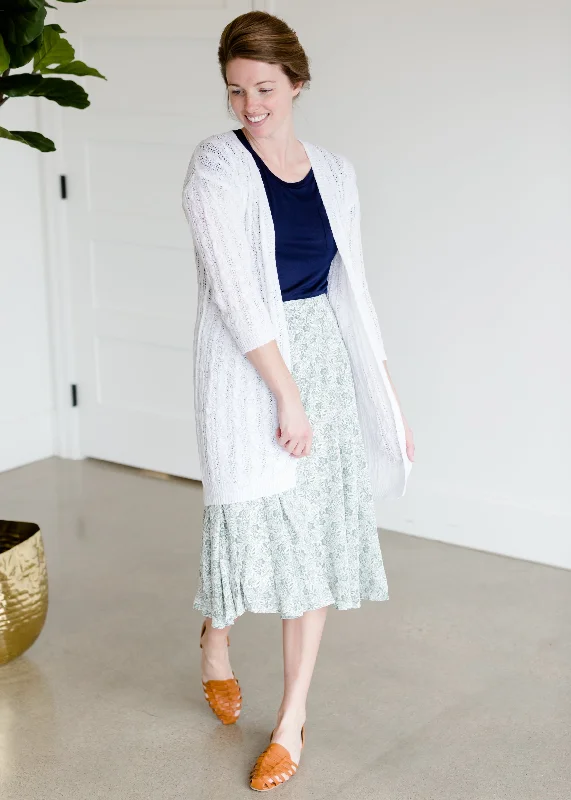 White Long Textured Cardigan - FINAL SALE Cable Knit Ribbed Knit Lace Knit