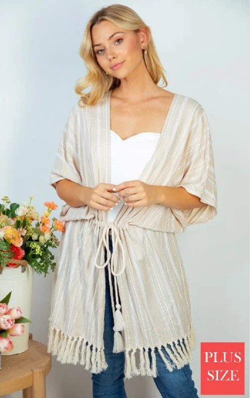 Striped Taupe Tie Cardigan Sequined Glittery Shiny