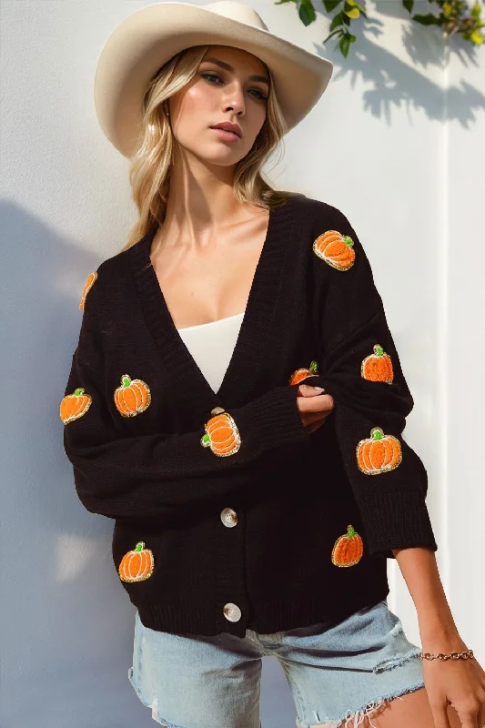Double Take Full Size Pumpkin Button Up Long Sleeve Cardigan Spandex Blend Rayon Blend Denim Blend