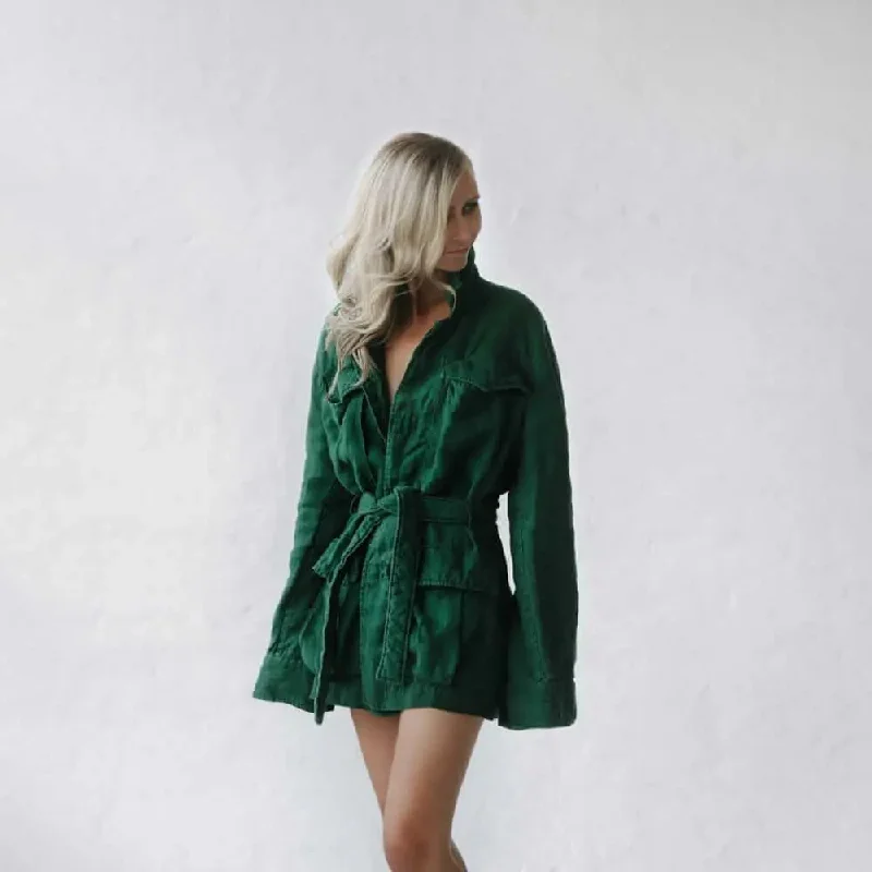 Green linen jacket by Seaside Tones Hoodie Zip-Up Jacket Button-Up Jacket
