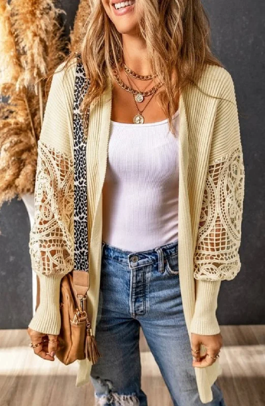 Apricot Crochet Lace Cardigan Transparent Opaque Sheer