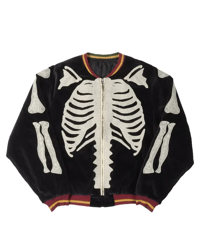 Velveteen Bone Embroidered Souvenir Jacket Tailored Jacket Straight Jacket A-Line Jacket