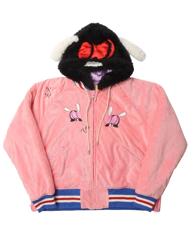 Bunny Ear Bomber Jacket A-Line Jacket Boat Neck Shawl Collar