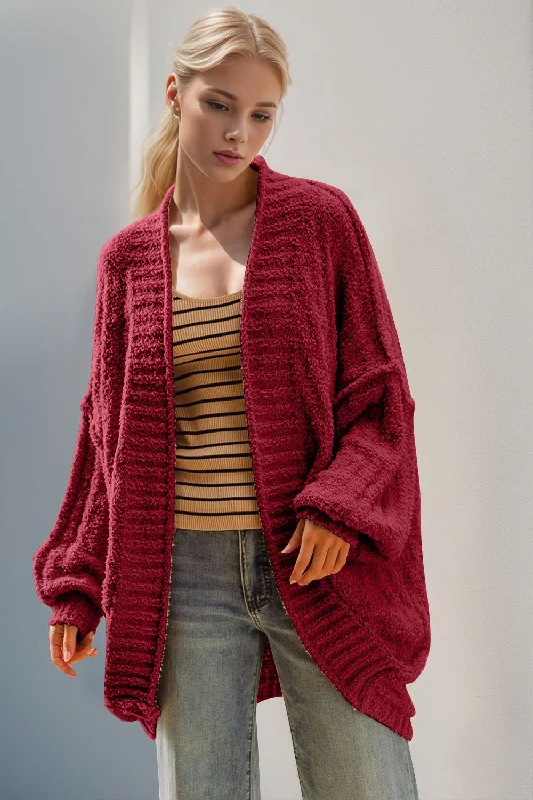Double Take Full Size Open Front Long Sleeve Cardigan Cashmere Blend Cotton Blend Poly Blend