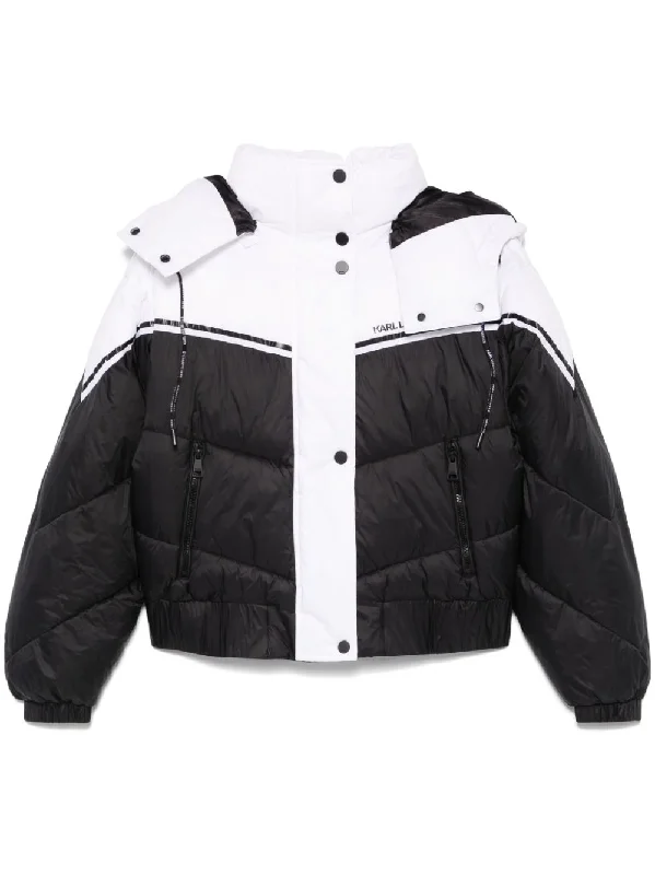 KARL LAGERFELD COLOUR BLOCK DESIGN DOWN JACKET Chenille Fabric Brocade Fabric Lace Fabric