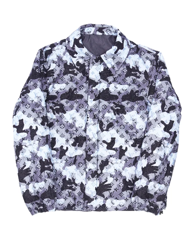 Reversible Camouflage Monogram Padded Jacket Rayon Fabric Velvet Fabric Corduroy Fabric