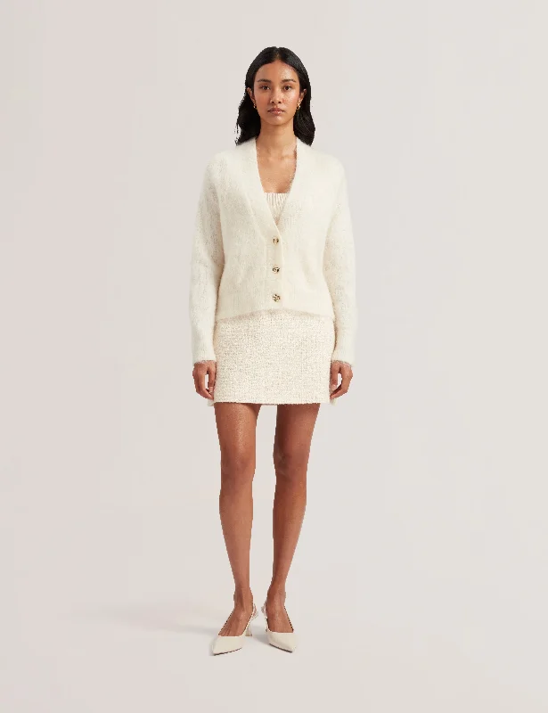 Abeyyy Rose Button V Neck Cardigan Ivory Cable Knit Ribbed Knit Lace Knit