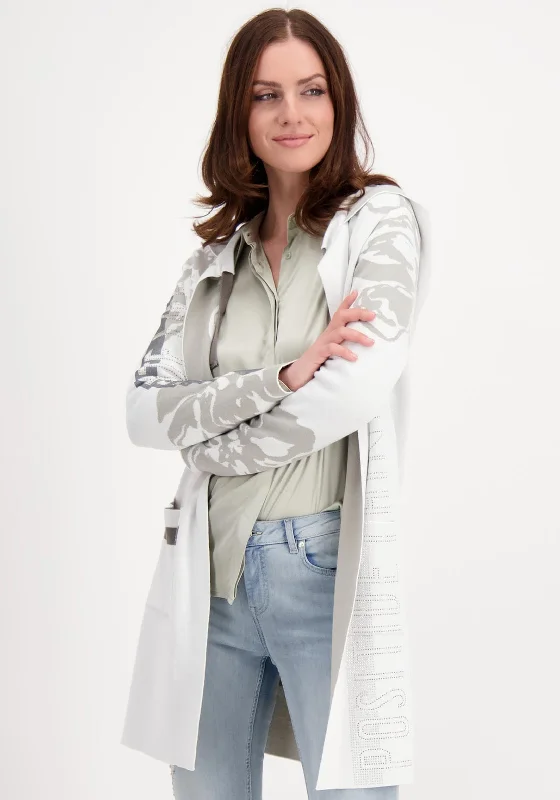 Monari Hooded Long Cardigan, Sage & Grey Beaded Cardigan Sequined Faux Fur