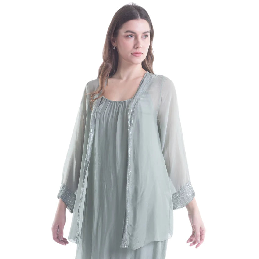 Italian Silk Cardigan Military/Sage Knit Fabric Woven Fabric Fleece Fabric