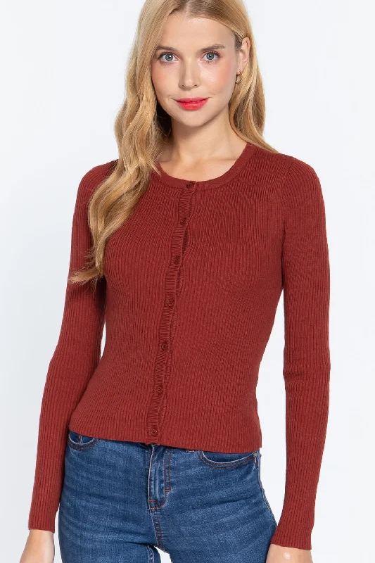 Long Slv Crew Neck Basic Cardigan Casual Formal Business