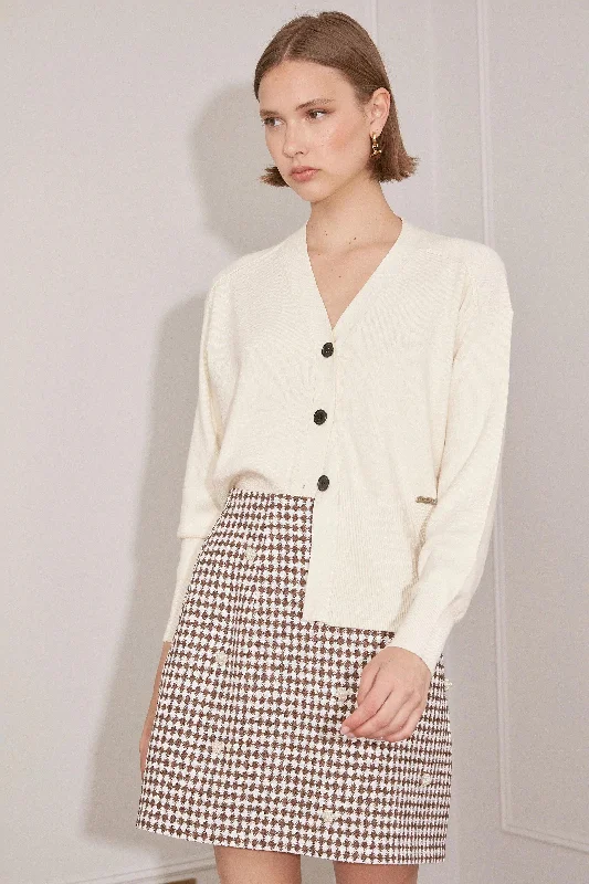 Jovonna Raissa Cardigan, Cream Silk Blend Satin Velvet