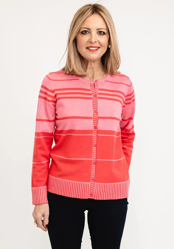 Micha Multi Stripe Pattern Cardigan, Pink Multi Seamless Knitted Crochet