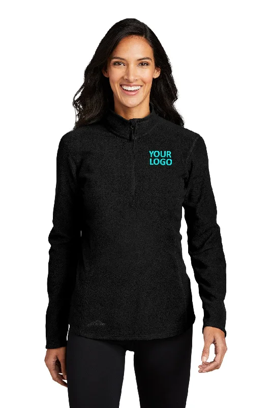 Eddie Bauer Ladies 1/2-Zip Custom Microfleece Jackets, Black Front Pockets Side Pockets Patch Pockets