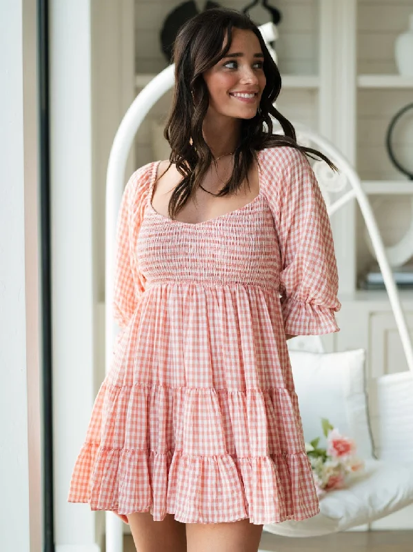 Jasmine Gingham Dress - Coral