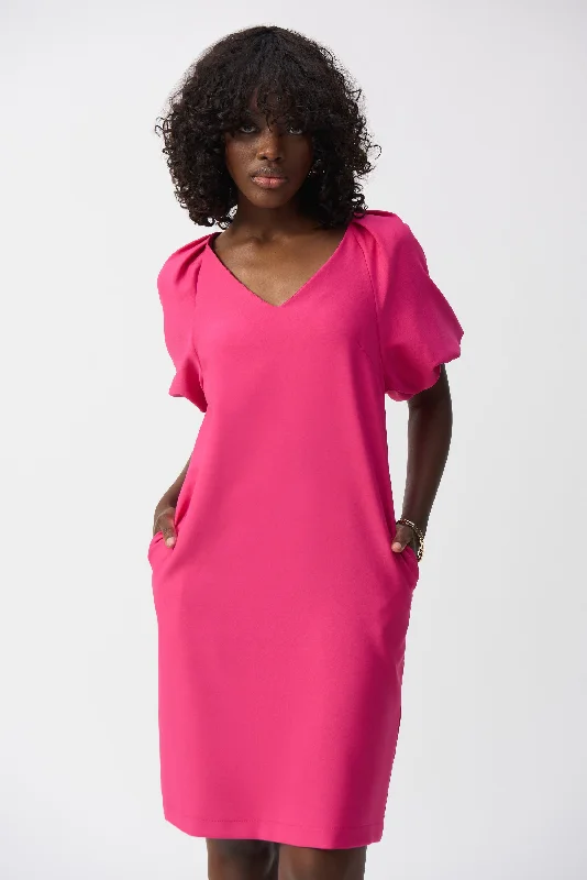 JOSEPH RIBKOFF LUX TWILL PUFF SLEEVE DRESS