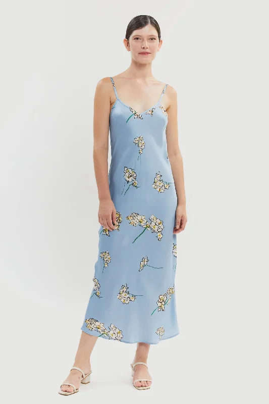 Light Blue Orchid Silk Slip Dress