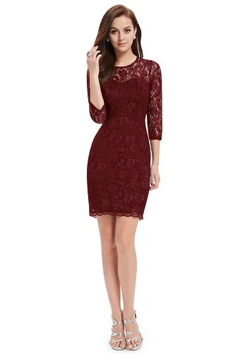 Wine Sleeves Cocktail Dress,Size (XS-30 to L-38)