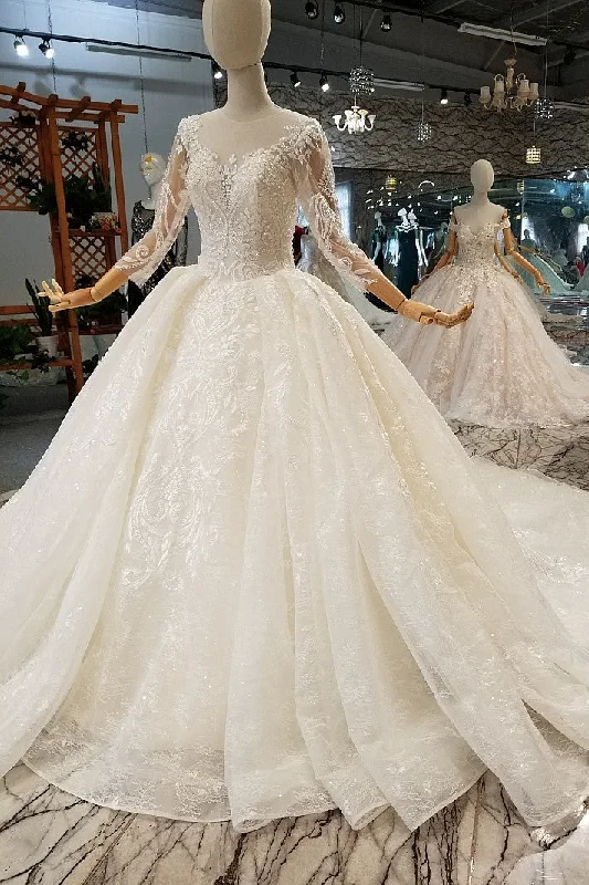 Brilliant Lace Sheer Long Sleeves Ball Gown Dresses Wedding