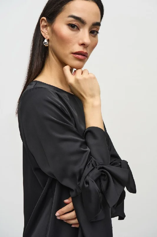 JOSEPH RIBKOFF SATIN RUFFLE SLEEVE STRAIGHT DRESS