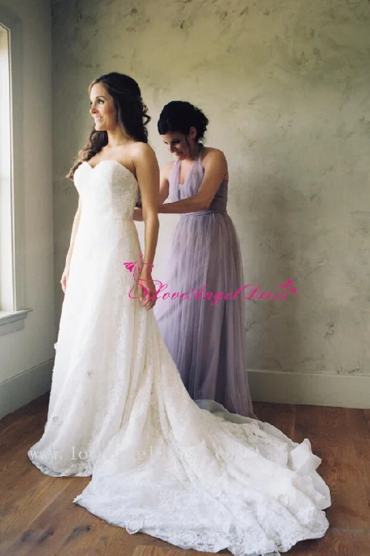 Classic Sweetheart Sheath Lace Bride Dresses with Open Back