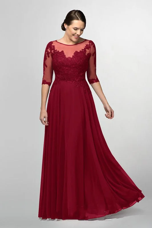 Burgundy Chiffon Long Bride's Mother Dresses Plus Size