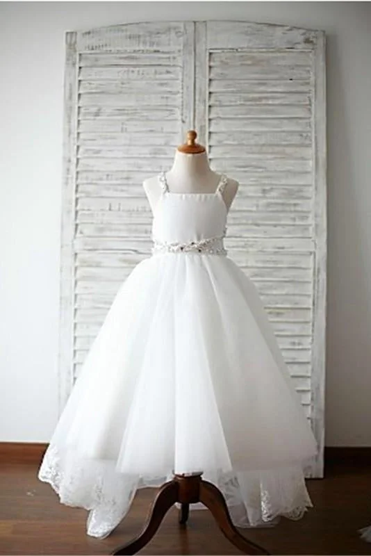 A-line/Princess Spaghetti Straps Sleeveless Beading Organza Flower Girl Dresses With Lace DM721