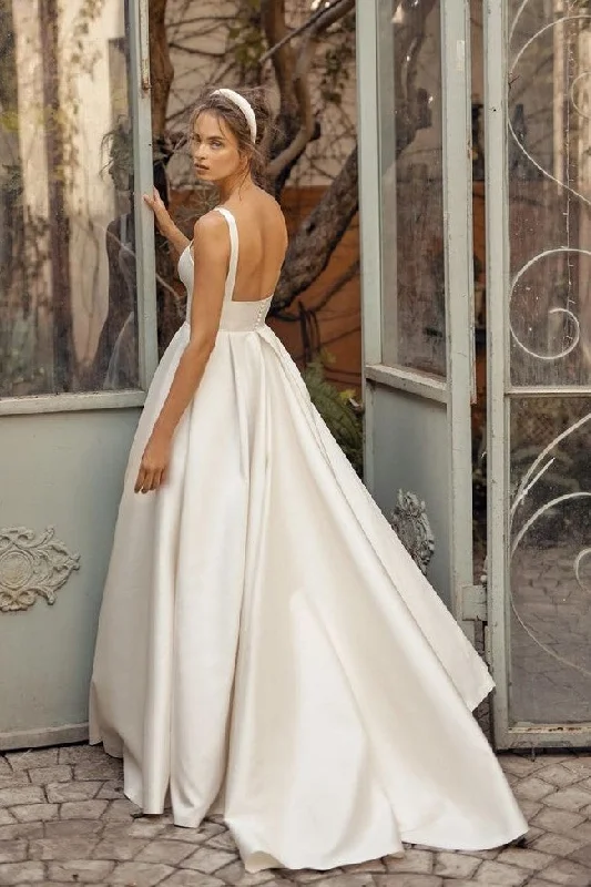 Double Straps Satin Simple Bride Dress Wedding 2020
