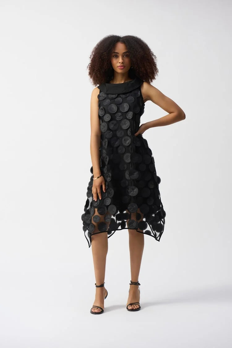 JOSEPH RIBKOFF 3D DOT SLEEVELESS TRAPEZE DRESS