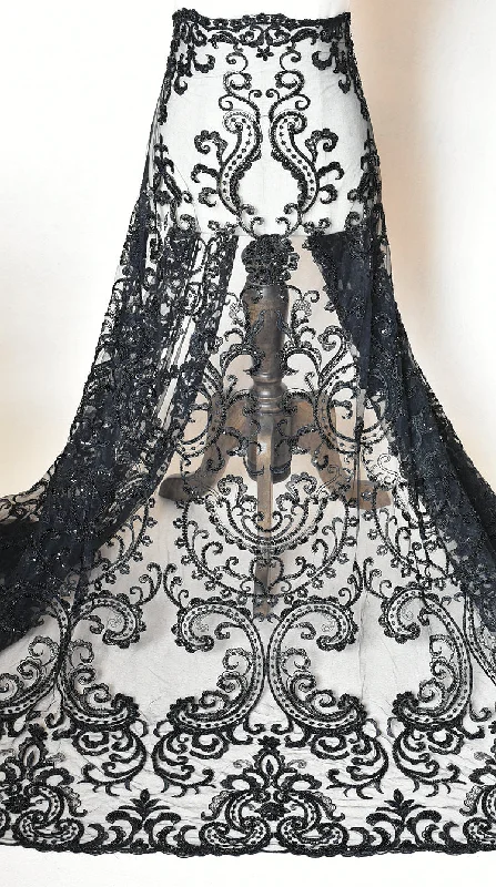 Embroidery Beaded Black Lace Fabric for Dress Handmade Diy Material