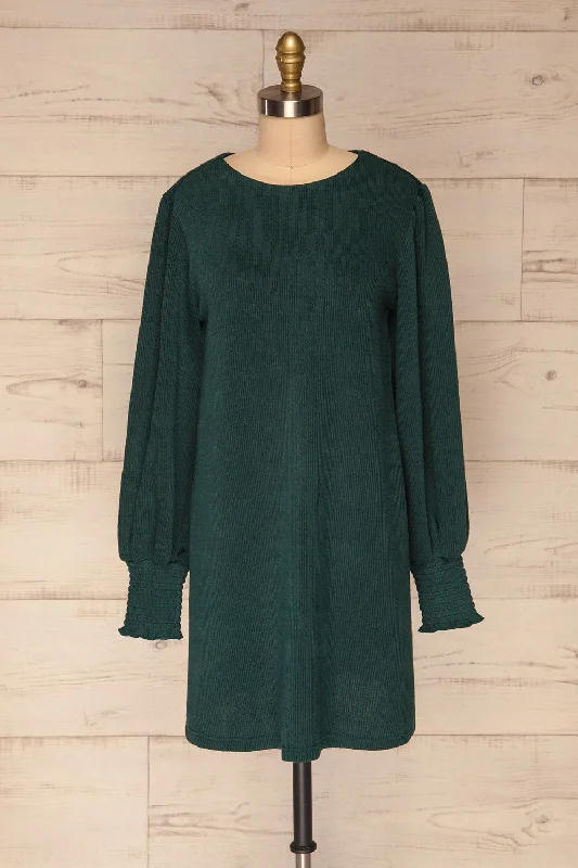 Jaen Teal | Long Sleeve Ribbed Dress