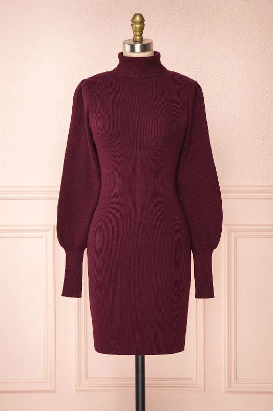 Janick Burgundy | Turtleneck Fitted Dress