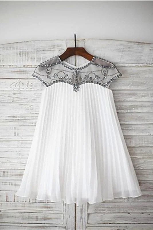 Chiffon A-line Scoop Cap Sleeves Beading Floor-Length Flower Girl Dresses DM727