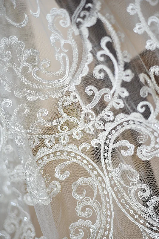 Embroidery Beaded Ivory Lace Fabric for Dress Handmade Diy Material