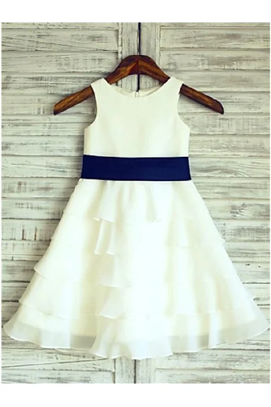 Ivory A-line Sleeveless Scoop Ruffles Floor-Length Flower Girl Dresses DM715