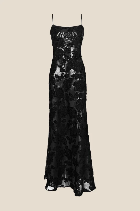 Straps Black Sheer Bodice Lace Mermaid Long Dress