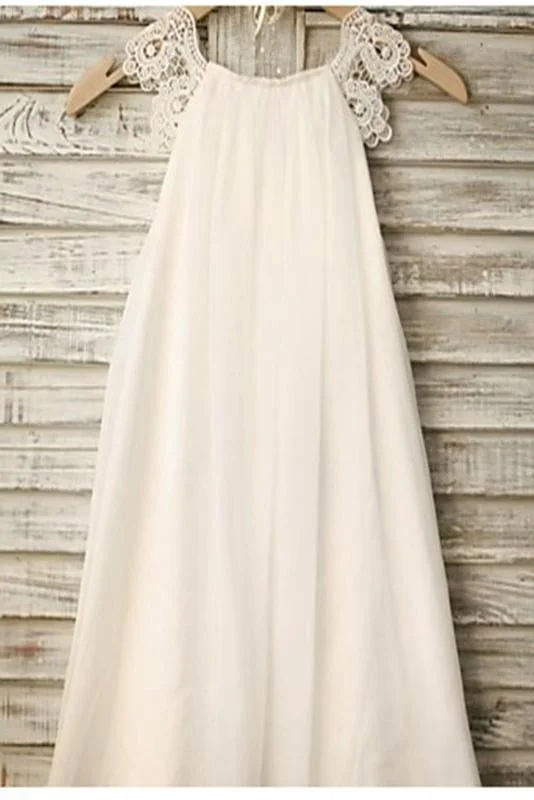 Ivory A-line Scoop Sleeveless Chiffon Floor-Length Flower Girl Dresses DM716