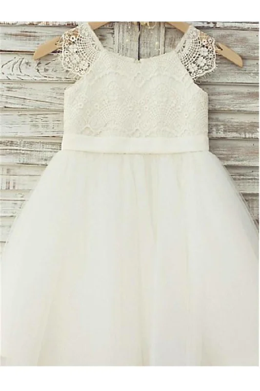 Princess Ivory A-line Scoop Sleeveless Floor-Length Lace Flower Girl Dresses DM714